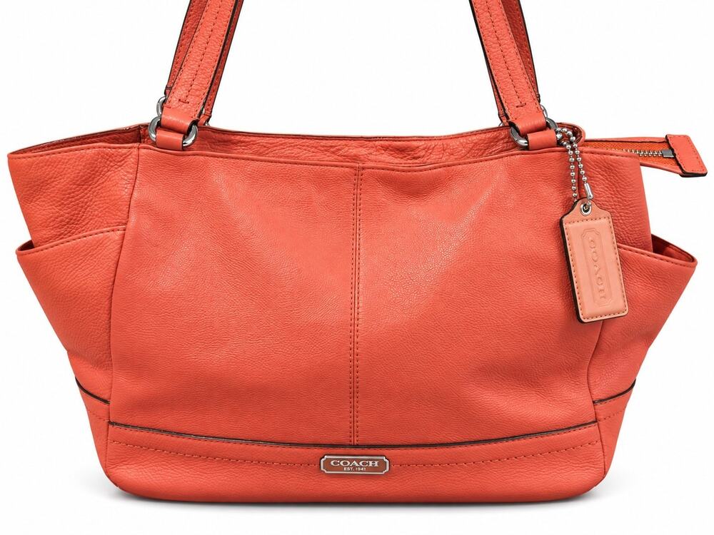 Coach F23284 Park Carrie Tote Vermillion Pebbled Leather Shoulder Bag Large